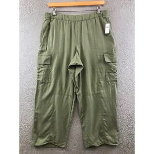 Women's Gap Olive Green Cargo Pants  Elastic Waist Size L New Linen blend